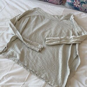 Free People Assumettical Top - Light Gray, off shoulder one side.